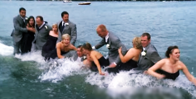 Wedding Party Falls On Water