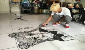 Chinese scrap hair artist Wang Xiaojiu.