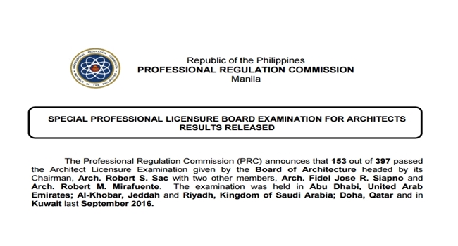 September 2016 Architects Licensure Examination - Middle East