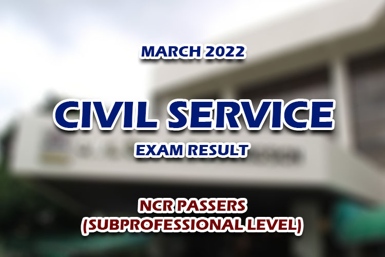 Civil Service Exam Result March 2022 NCR Passers (Subprofessional Level)