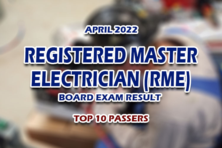 Registered Master Electrician RME Board Exam Result April 2022 TOP 10 PASSERS