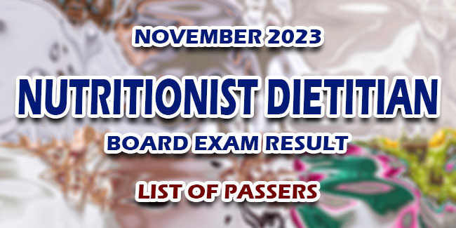 Nutritionist Dietitian Board Exam Result November 2023 - LIST OF ...