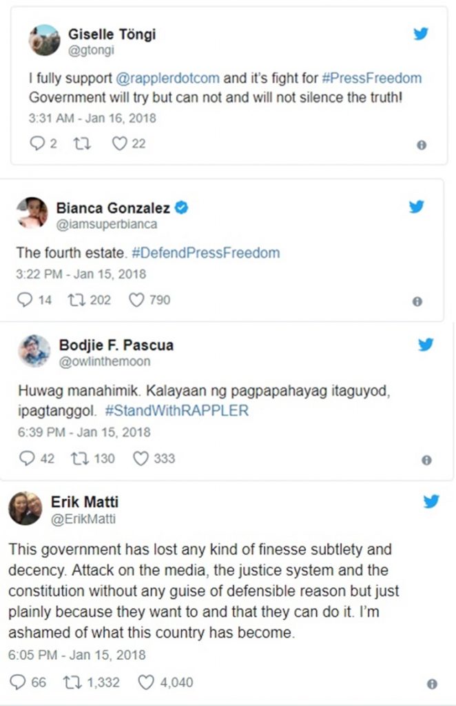 Rappler Receives Support From Celebrities On Fight For Press Freedom