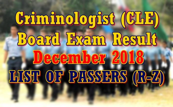 Criminologist Cle Board Exam Results December Passers R Z