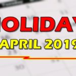 Holidays April 2019