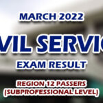 Civil Service Exam Result March 2022 REGION 12 PASSERS (SUBPROFESSIONAL LEVEL)