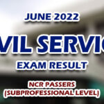 CSE RESULTS 2022 — Civil Service Exam Result June 2022 NCR PASSERS (SUBPROFESSIONAL LEVEL)