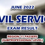 CSE RESULTS 2022 — Civil Service Exam Result June 2022 REGION 11 PASSERS (SUBPROFESSIONAL LEVEL)