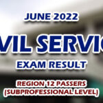 CSE RESULTS 2022 — Civil Service Exam Result June 2022 REGION 12 PASSERS (SUBPROFESSIONAL LEVEL)