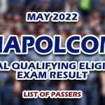 NSQE RESULTS 2022 - NAPOLCOM Special Qualifying Eligibility Exam Result May 2022 LIST OF PASSERS