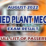 Certified Plant Mechanic Exam Result August 2022 - FULL LIST
