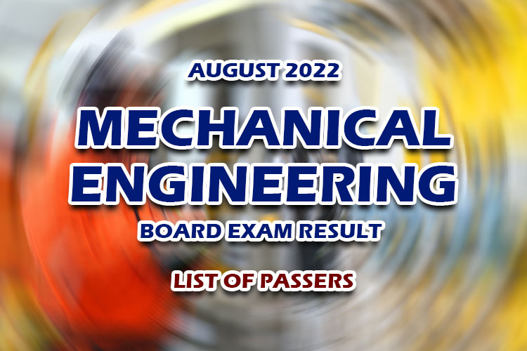 Mechanical Engineering Board Exam Result August 2022 LIST OF PASSERS