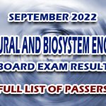 Agricultural and Biosystem Engineering Board Exam Result September 2022 - FULL LIST