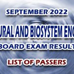 Agricultural and Biosystem Engineering Board Exam Result September 2022 - LIST OF PASSERS