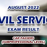 Civil Service Exam Result August 2022 - CAR PASSERS (SUBPROFESSIONAL)