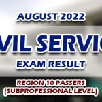 Civil Service Exam Result August 2022 - REGION 10 PASSERS (SUBPROFESSIONAL)