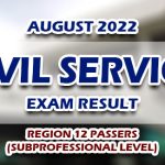 Civil Service Exam Result August 2022 - REGION 12 PASSERS (SUBPROFESSIONAL)