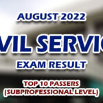Civil Service Exam Result August 2022 - TOP 10 PASSERS (SUBPROFESSIONAL)