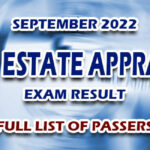 Real Estate Appraiser Exam Result September 2022 - FULL LIST OF PASSERS
