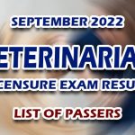 Veterinarian Licensure Exam Result September 2022 - LIST OF PASSERS