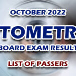 Optometrist Board Exam Result October 2022 - LIST OF PASSERS