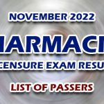 Pharmacist Licensure Exam Result November 2022 - LIST OF PASSERS