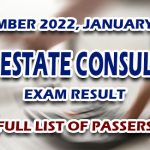 Real Estate Consultant Exam Result December 2022, January 2023 - FULL LIST