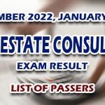 Real Estate Consultant Exam Result December 2022, January 2023 - LIST OF PASSERS