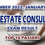 Real Estate Consultant Exam Result December 2022, January 2023 - TOP 10 PASSERS