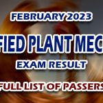 Certified Plant Mechanic Exam Result February 2023 - FULL LIST