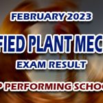 Certified Plant Mechanic Exam Result February 2023 - TOP PERFORMING SCHOOLS