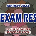 LET Exam Result March 2023 LIST OF PASSERS (Y-Z Secondary)