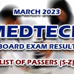 MedTech Board Exam Result March 2023 - LIST OF PASSERS (S-Z)