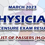 Physician Licensure Exam Result March 2023 - LIST OF PASSERS (H-Q)
