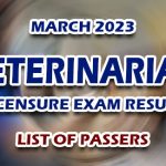 Veterinarian Licensure Exam Result March 2023 - LIST OF PASSERS