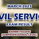 Civil Service Exam Result March 2023 BARMM PASSERS (Subprofessional)