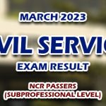 Civil Service Exam Result March 2023 NCR Passers (Subprofessional)