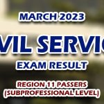 Civil Service Exam Result March 2023 Region 11 Passers (Subprofessional)