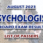 Psychologist Board Exam Result August 2023 - LIST OF PASSERS