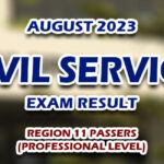 Civil Service Exam Result August 2023 - Region 11 Passers (Professional)