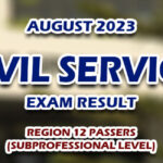 Civil Service Exam Result August 2023 - Region 12 Passers (Subprofessional)