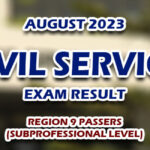 Civil Service Exam Result August 2023 - Region 9 Passers (Subprofessional)