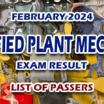 Certified Plant Mechanic Exam Result February 2024 - LIST OF PASSERS
