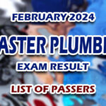 Master Plumber Exam Result February 2024 - LIST OF PASSERS