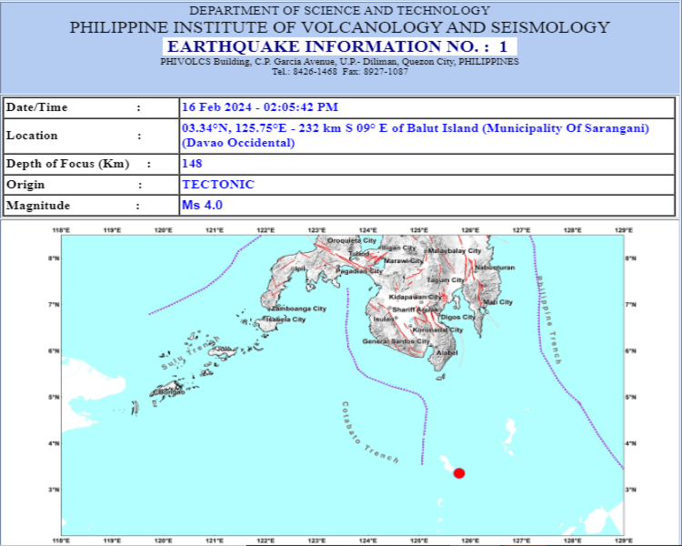 Davao Occidental Rattled by Magnitude 4.0 Earthquake | NewsFeed