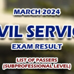 Civil Service Exam Result March 2024 - LIST OF PASSERS (SUBPROFESSIONAL)