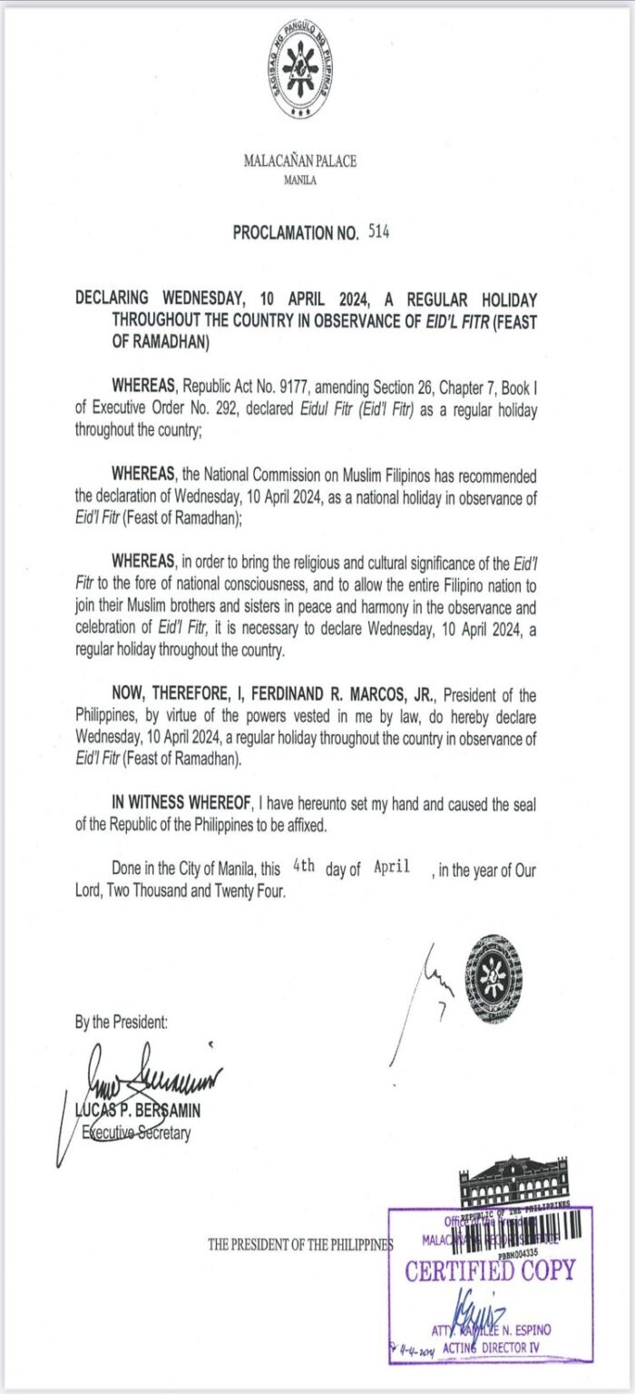 Walang Pasok Malacañang Declares April 10, 2024 a Holiday NewsFeed