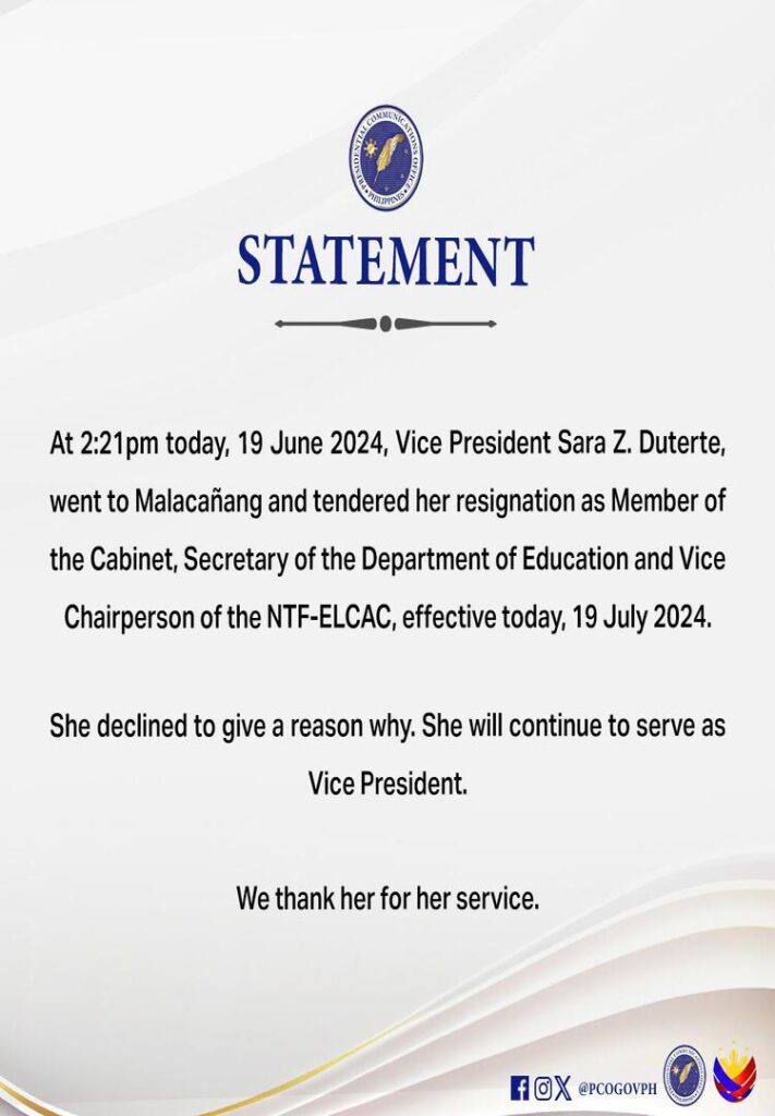 Sara Duterte Resigns