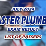 Master Plumber Exam Result July 2024 - LIST OF PASSERS
