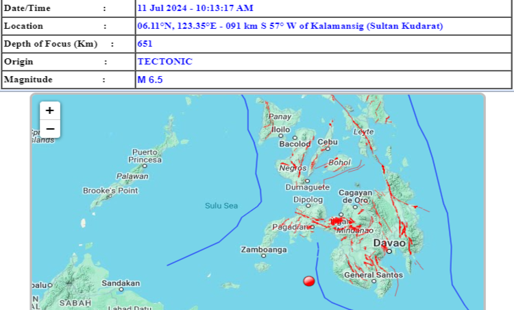 Magnitude 6.5 Earthquake Strikes Kalamansig, Sultan Kudarat 